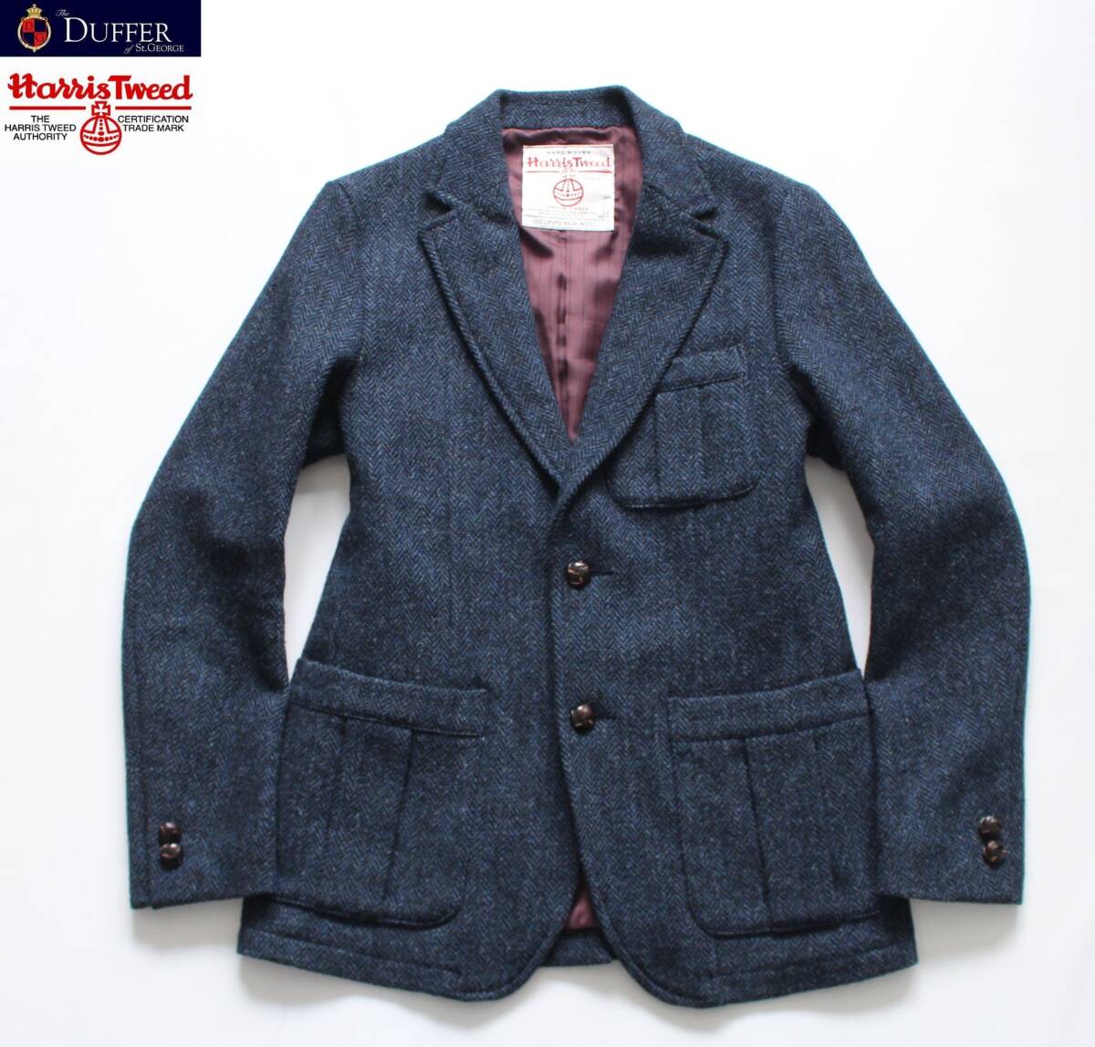 【 The DUFFER of ST.GEORGE ダファー 】ヘリンボーン ハリスツイード 2B カントリージャケット M 257039 SJ52 定価¥57,200 革 胡桃ボタン拍卖