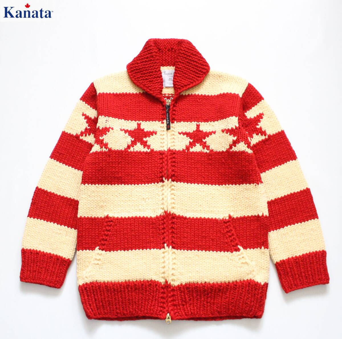 カナダ製【 KANATA カナタ】19ミクロン メリノウール ジップ カウチンセーター ボーダー イーグル TALON レディース カーディガン拍卖