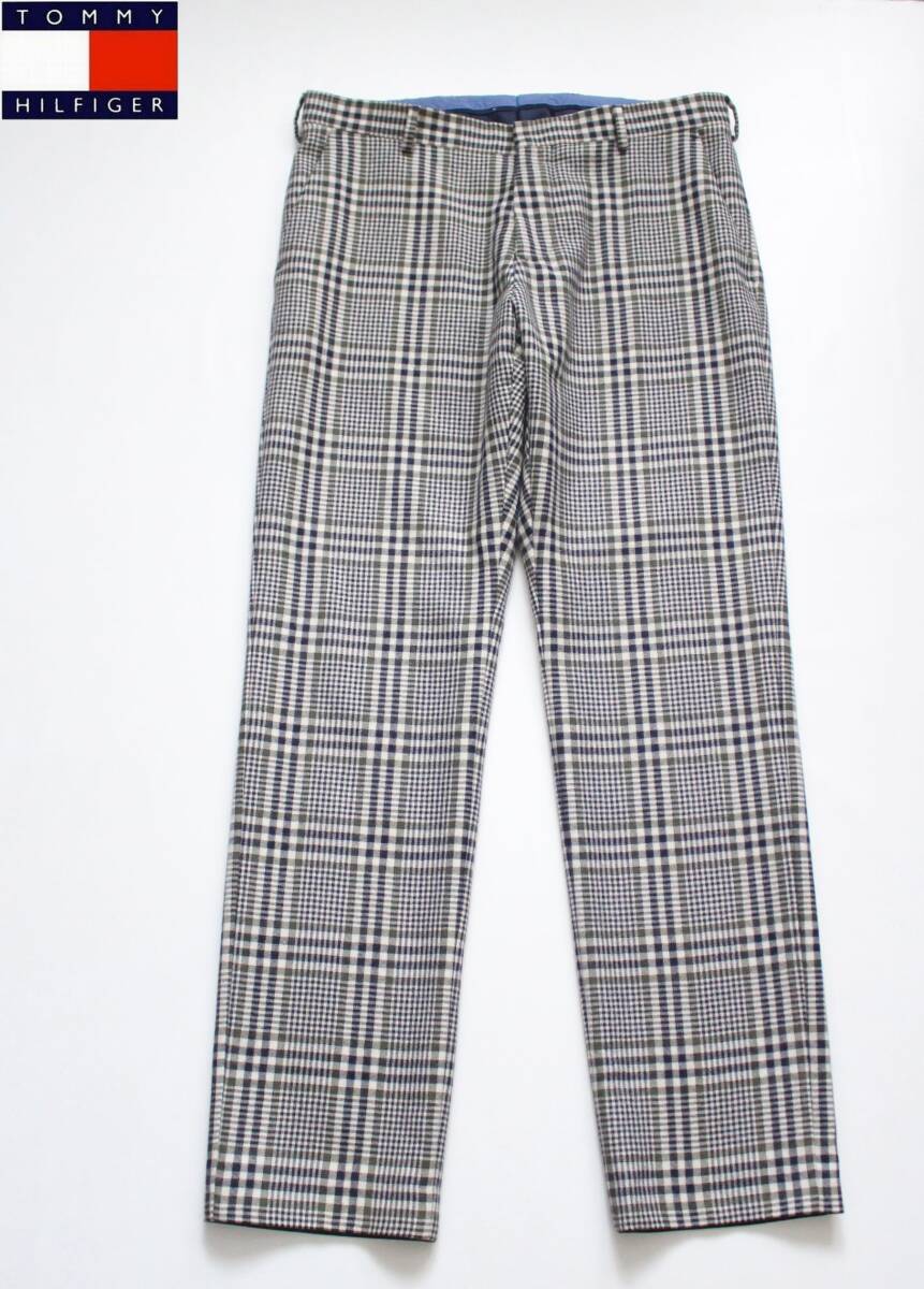 トルコ製【 TOMMY HILFIGER トミー ヒルフィガー 】チェック ウールパンツ 34 秋冬物 ストレート トラウザー タータンチェック 拍卖