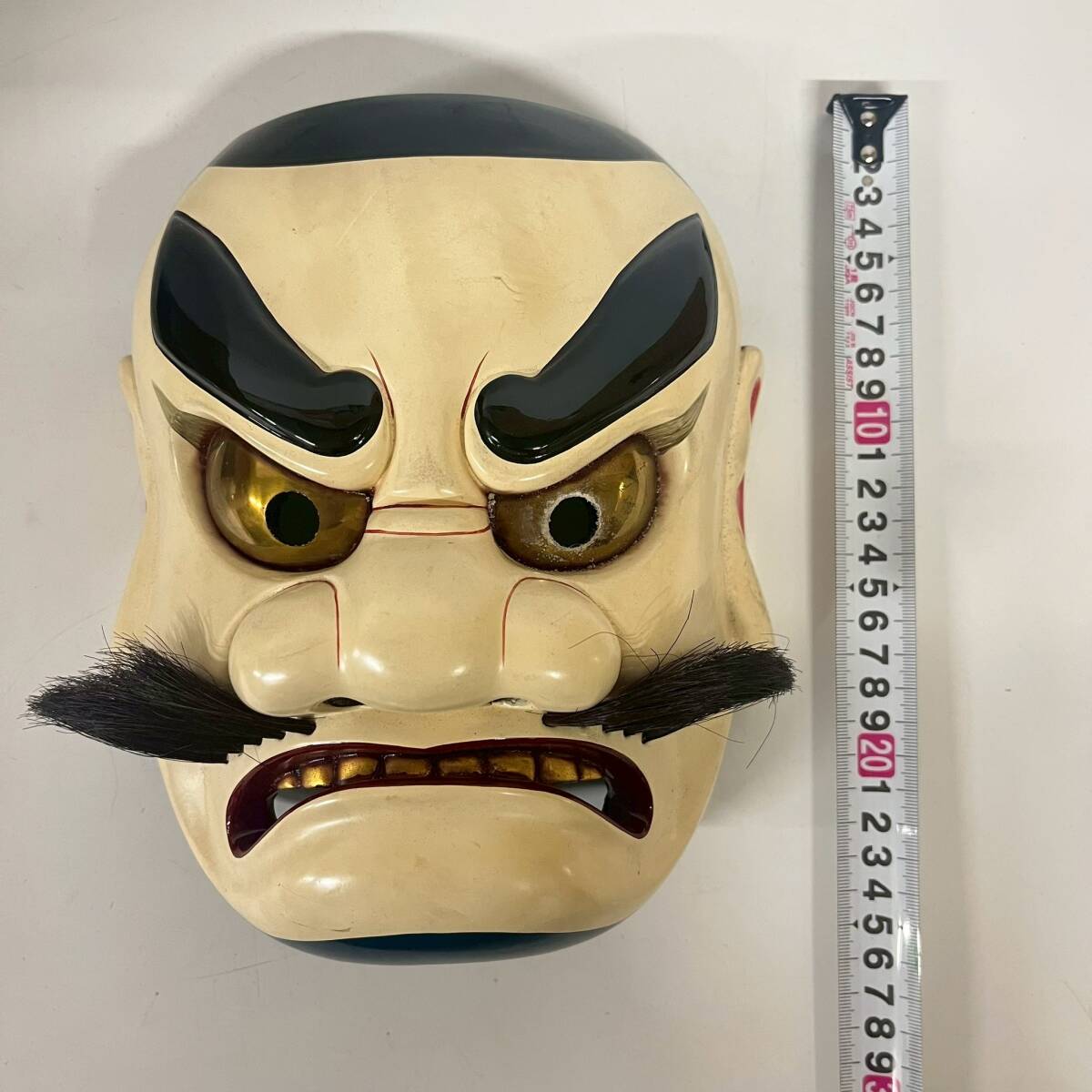 1円~【コレクター放出品】日本 美術品 清巳 作 備中神楽面 須佐之男命 能面 能楽 狂言 神楽 面 伝統工芸 伝統芸能 縦約22.5cm 横約19cm ZS拍卖