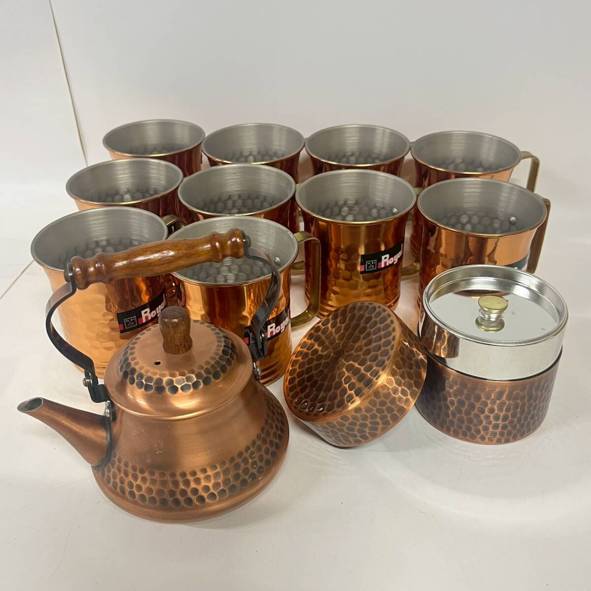 1円~【12点】ブロンズ 銅製 茶器 まとめ売り 島本製作所 やかん 茶筒 Royal マグカップ 総重量約1598g 当時物 同梱不可 K130322拍卖