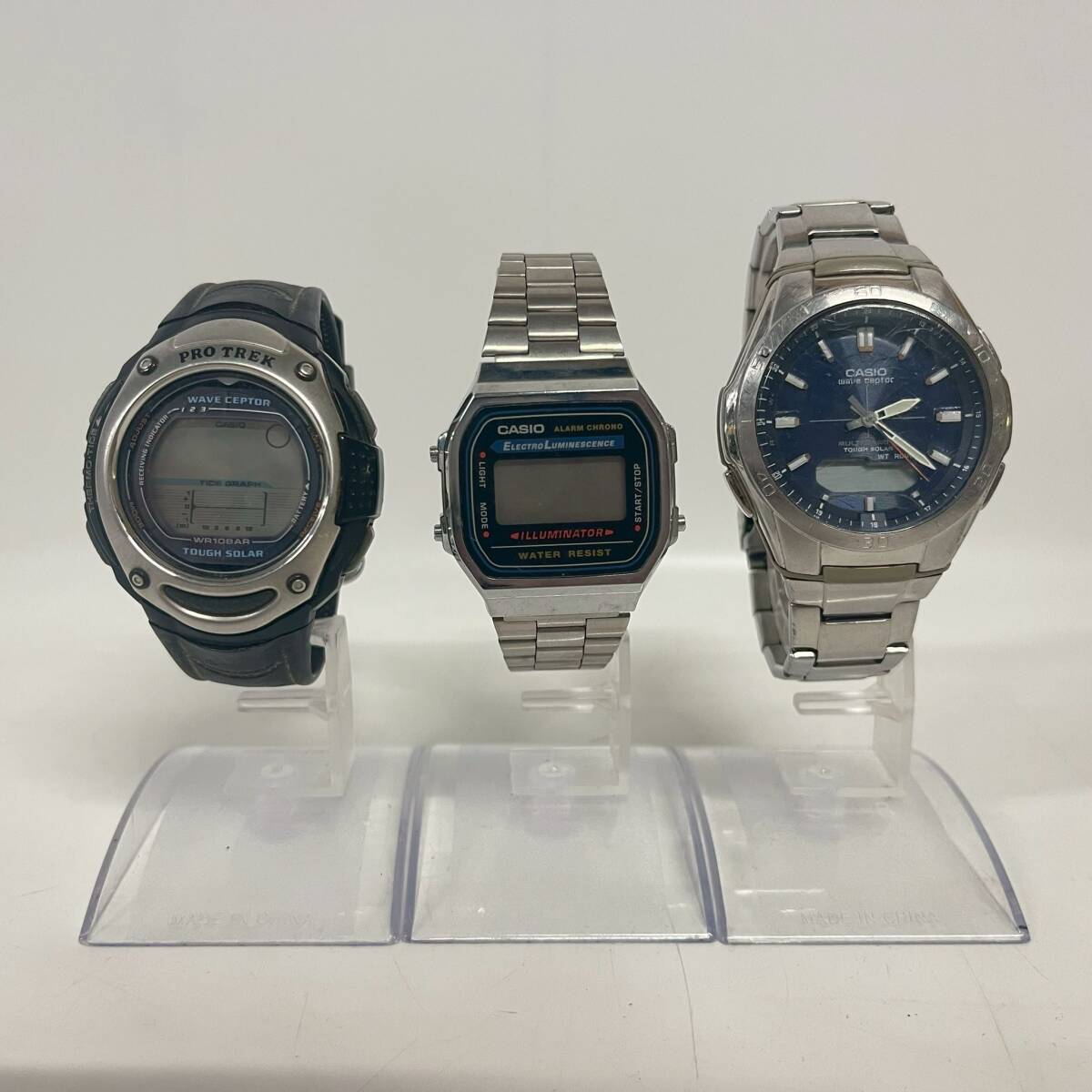 1円~【3点】カシオ CASIO 腕時計 まとめ売り WAVE CEPTOR WVA-M640 PRO TREK PRW-200J ソーラー チープカシオ A168 クォーツ K130365拍卖