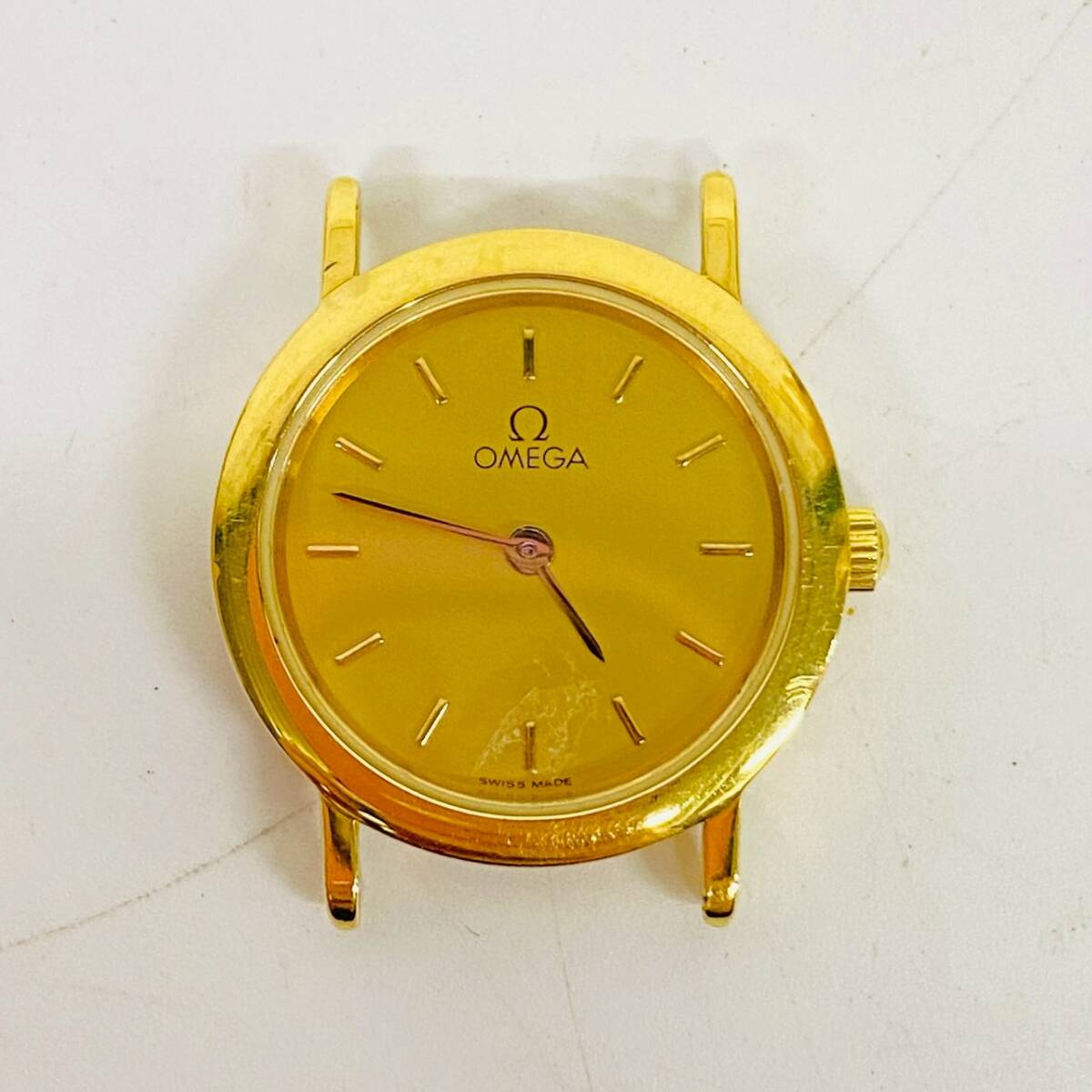 1円~【動作未確認】オメガ OMEGA デビル DeVille Cal.281.002 クォーツ レディース腕時計 ゴールド文字盤 ラウンド 2針 6石 K101195拍卖
