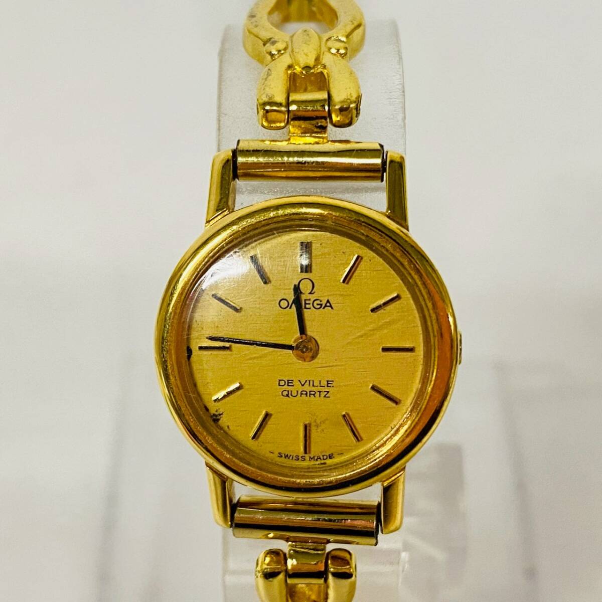 1円~【実動】オメガ OMEGA デビル DE VILLE Ref.591.0011 Cal.1350 クォーツ レディース腕時計 ゴールド文字盤 ラウンド 2石 2針 K101281拍卖