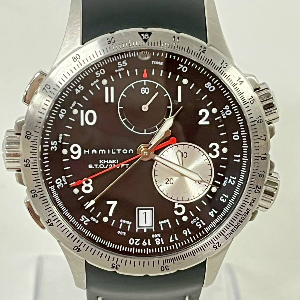 1円~【実動】ハミルトン HAMILTON カーキ KHAKI E.T.O./330FT H776121 251.292 クォーツ メンズ腕時計 ブラック文字盤 デイト K183560拍卖