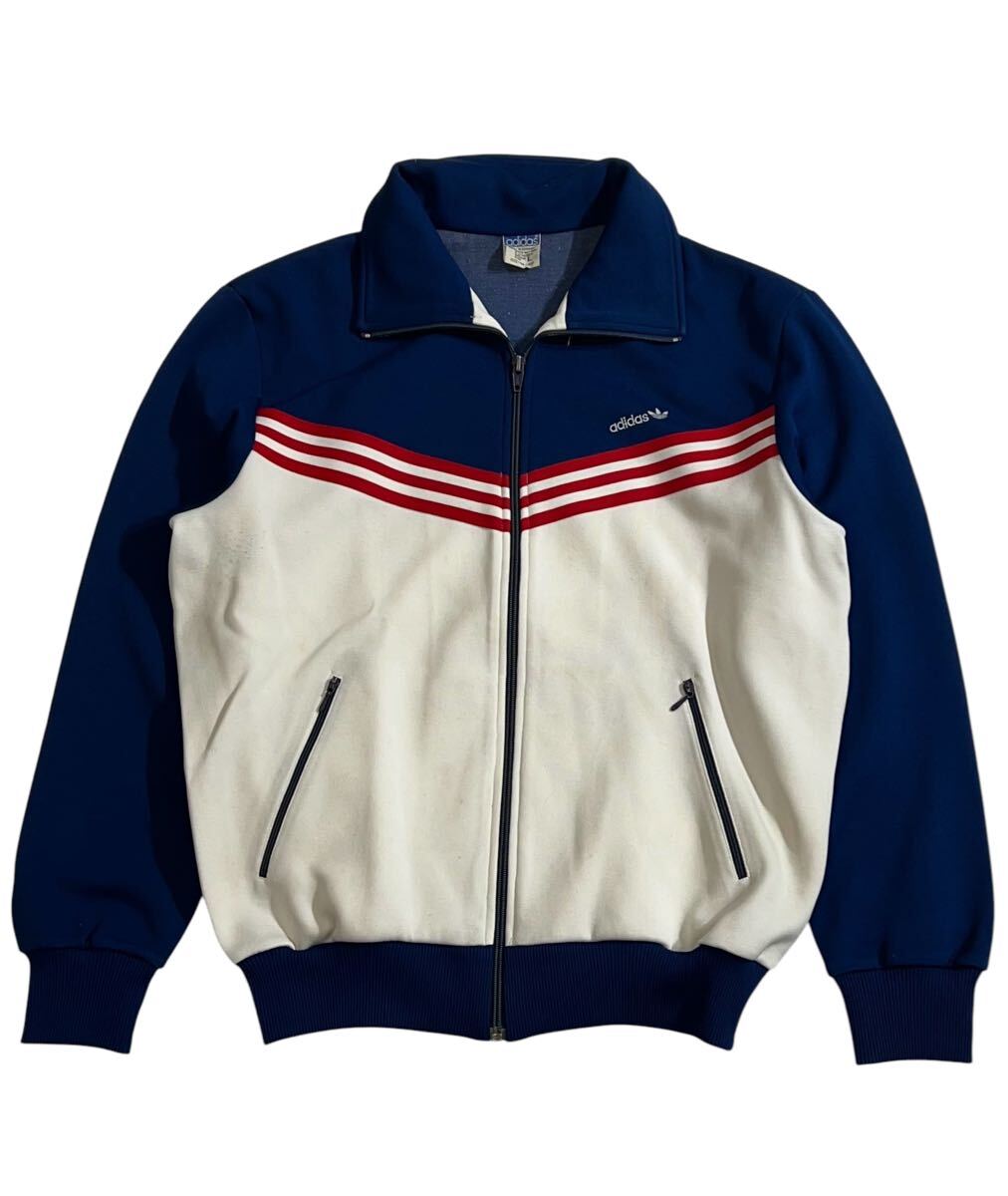 70s~80s 西ドイツ タグ ヴィンテージ ■ adidas アディダス ■ トレフォイル ロゴ 刺繍 スリーライン ジャージ トラック ジャケット L拍卖