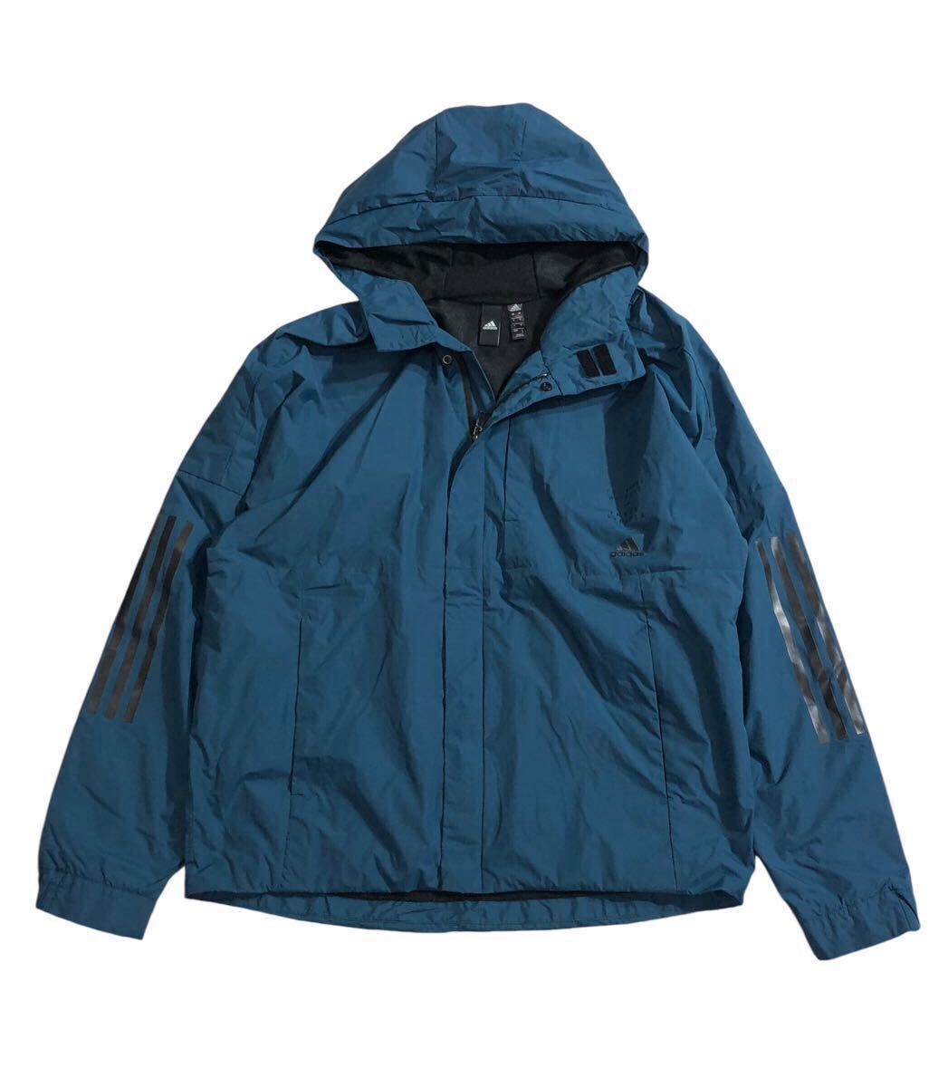 ■ adidas アディダス ■ パフォーマンス ロゴ プリント スリーライン ナイロン パーカ グリーン系 O拍卖