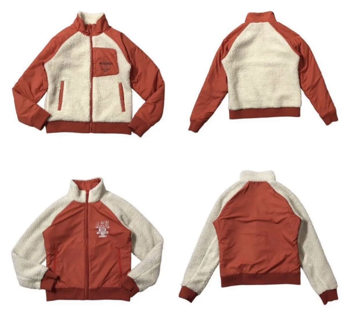 ▲ adidas アディダス ▲ ロゴプリント ボア切替 リバーシブル ナイロン ジャケット オレンジ×アイボリー M拍卖