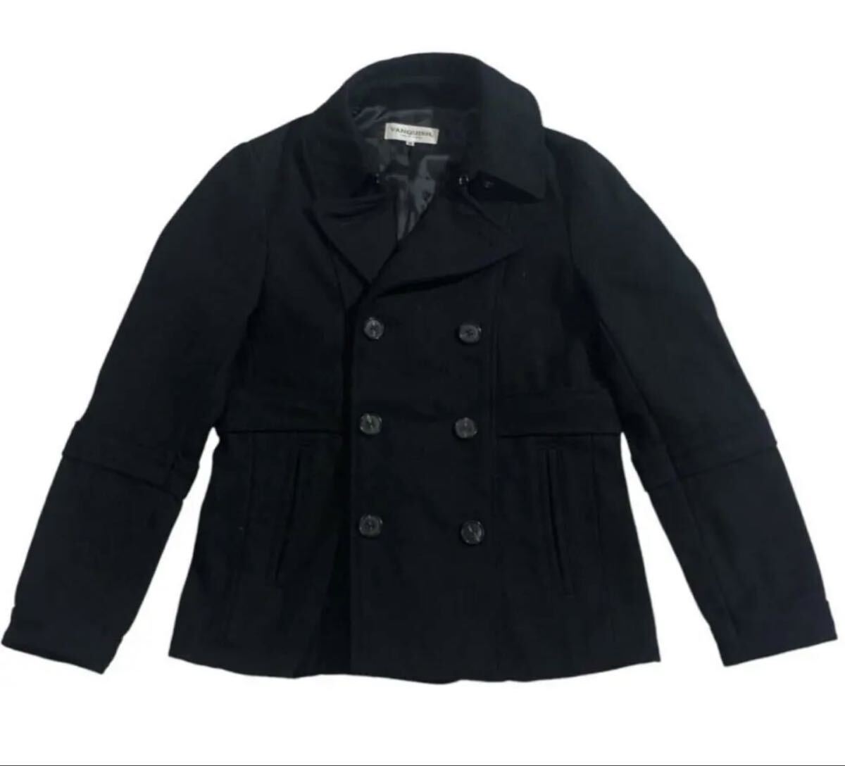 ▲ VANQUISH ヴァンキッシュ ▲ レーヨン ミックス メルトン ウール ショート Pコート ピーコート ネイビー M拍卖