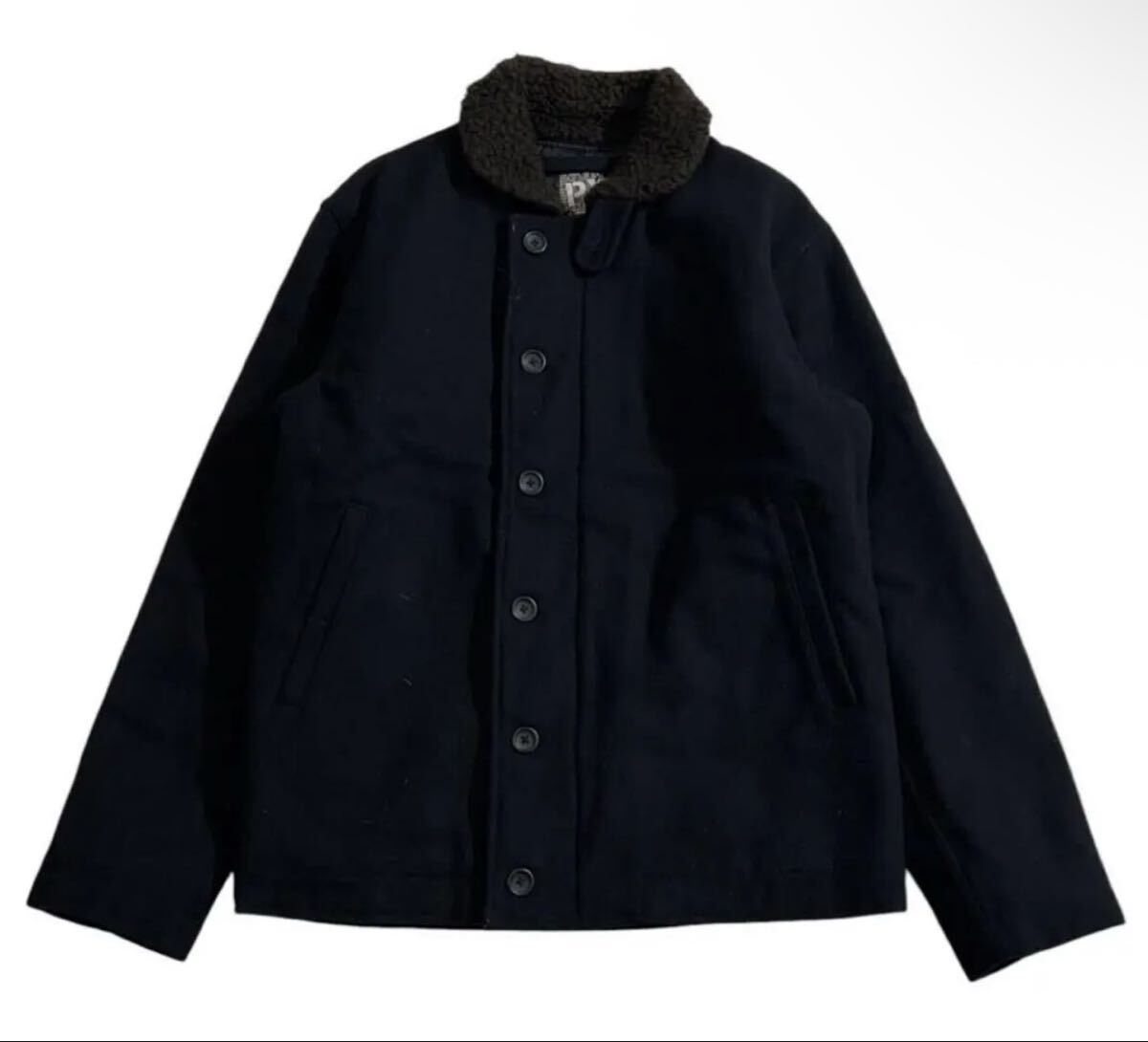 ▲ AVIREX アヴィレックス ▲ USN アンカー ワッペン マリン 衿ボア 中綿入 ミリタリー ウール N-1 N1 デッキ ジャケット ネイビー L拍卖