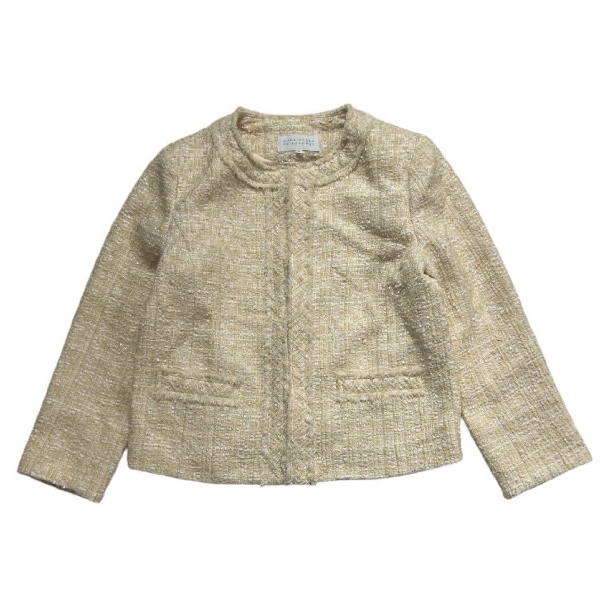 ■ MACKINTOSH PHILOSOPHY マッキントッシュ フィロソフィー ■ ノーカラー レーヨン ウール混 ツイード ジャケット クリームベージュ 36拍卖