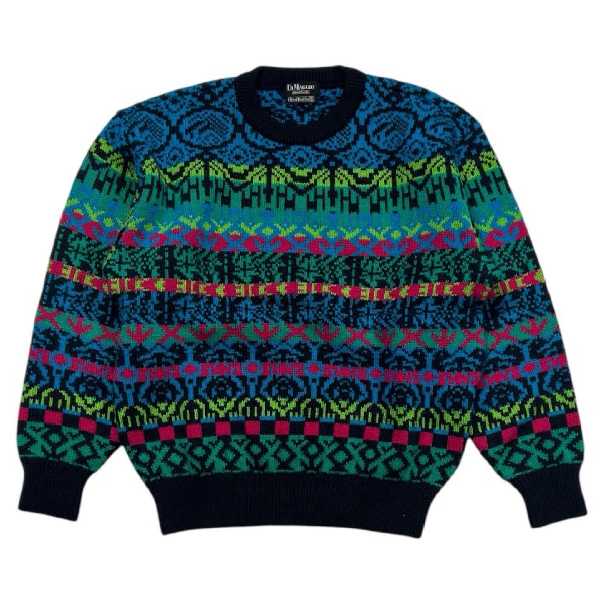 ■ DIMAGGIO ディマジオ ■ クレイジーボーダー編み柄 ウール アクリル ミックス ニット セーター Ⅲ拍卖