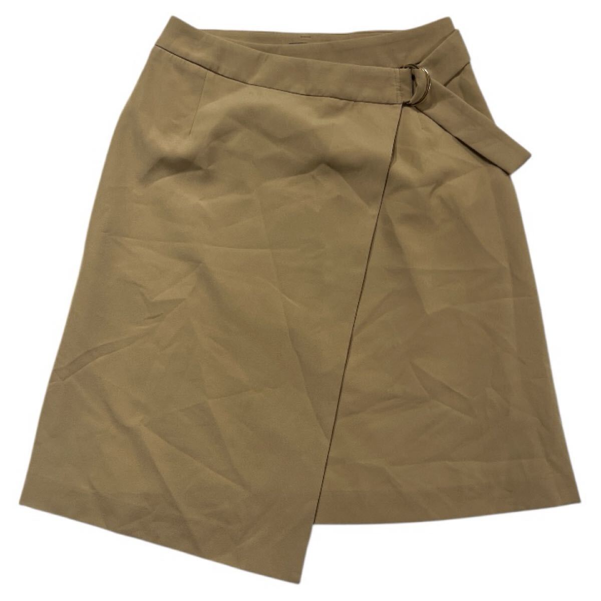 ■ INED イネド ■ 腰ベルト付 膝丈 ラップスカート ベージュ 9拍卖