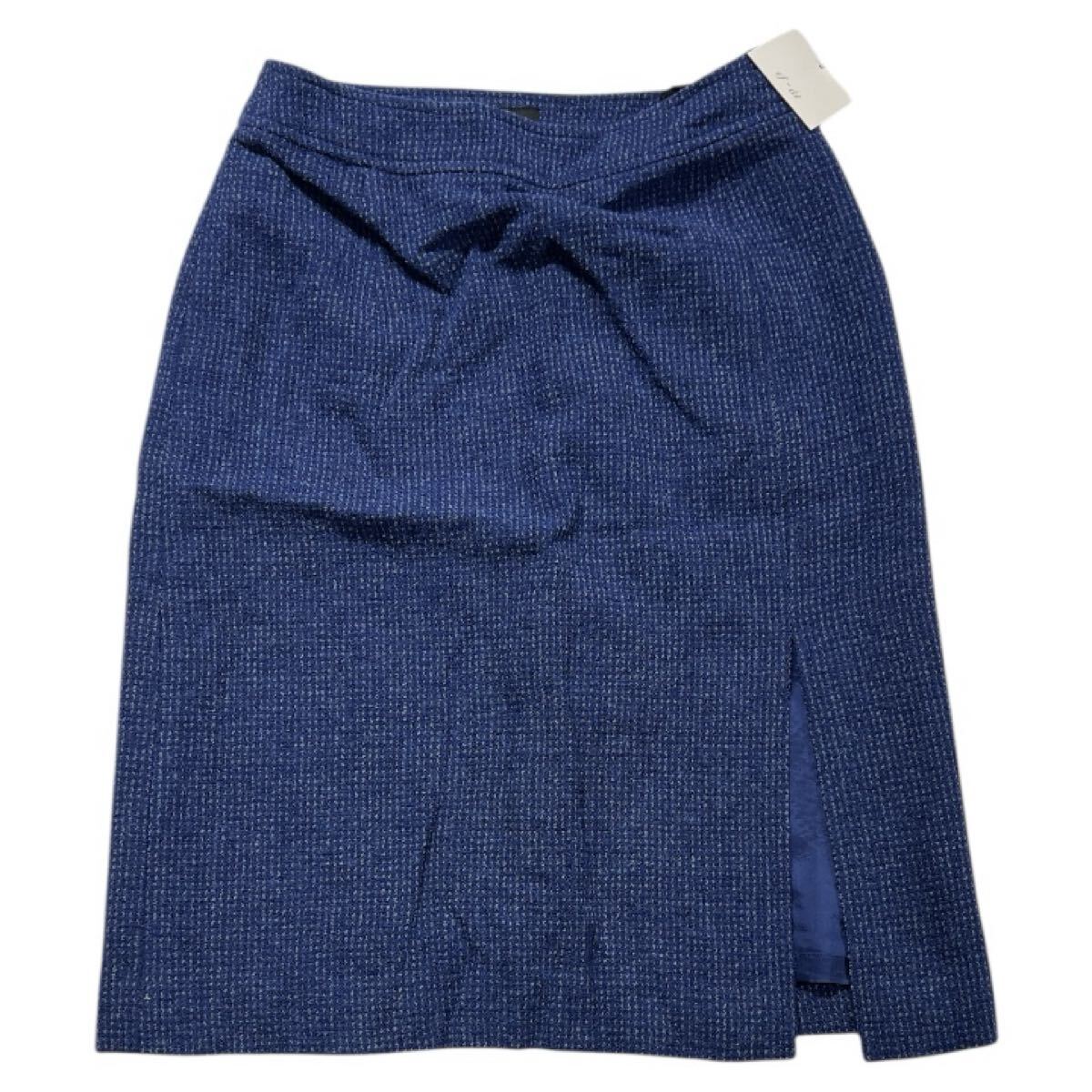 未着用 タグ付 定価 1.4万 ■ ef-de エフデ ■ スリット入 ウール ツイード スカート ブルー系 2 拍卖