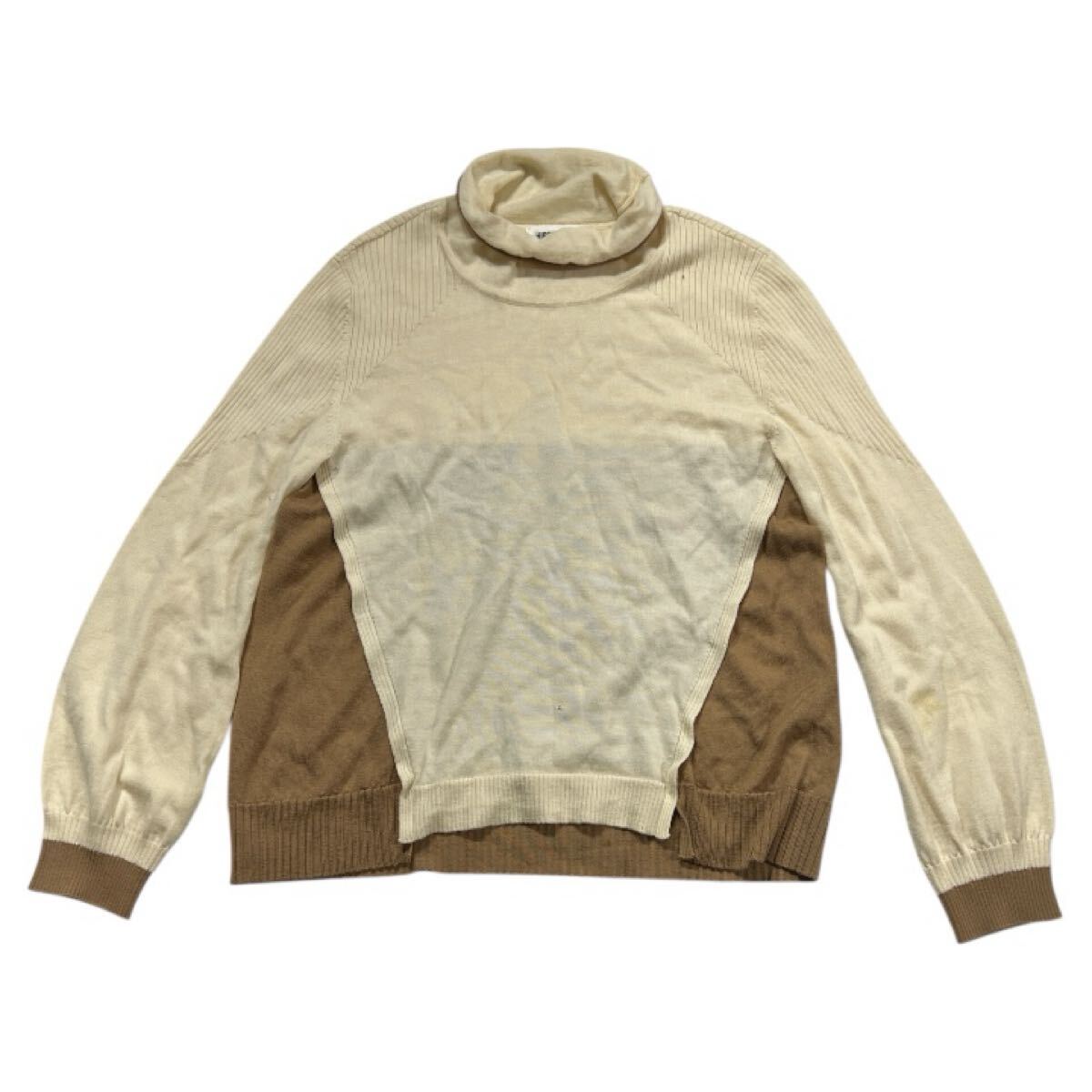 ■ HIROKO BIS HIROKO KOSHINO ヒロコ ビス ヒロココシノ ■ タートルネック ウール ニット セーター アイボリー×ブラウン 9拍卖