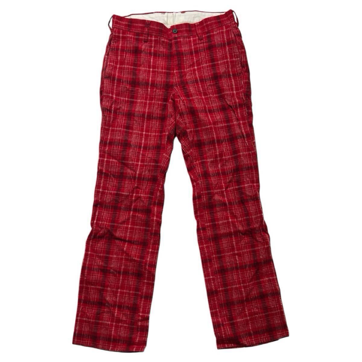 ■ adidas GOLF アディダス ゴルフ ■ パフォーマンス ロゴ 刺繍 ラベル チェック柄 コーデュロイ ゴルフ パンツ レッド 76拍卖