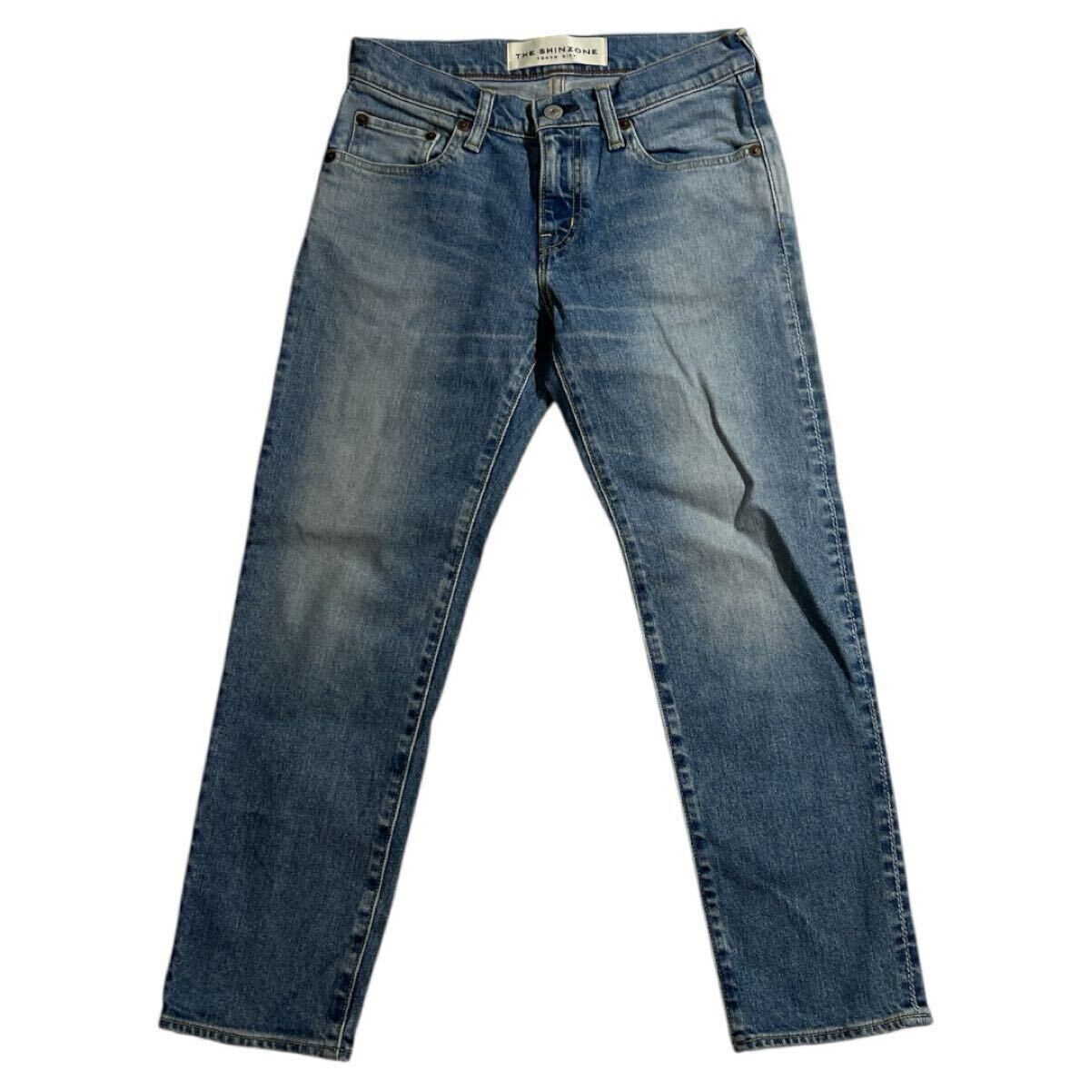 ■ SHINZONE シンゾーン ■ ユーズド 色落ち加工 ストレッチ インディゴデニム 34拍卖