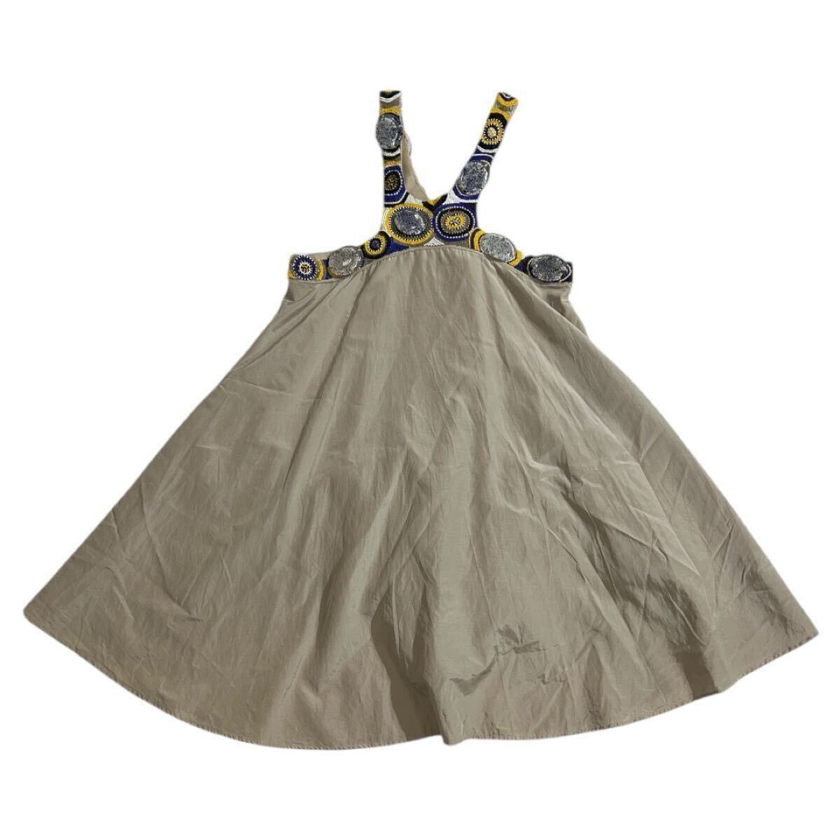 ■ PAUL&JOE SISTER ポールアンドジョー シスター ■ ガラス ビーズ デザイン シルク混 Aライン エーライン ワンピース ワンピ ベージュ 36拍卖