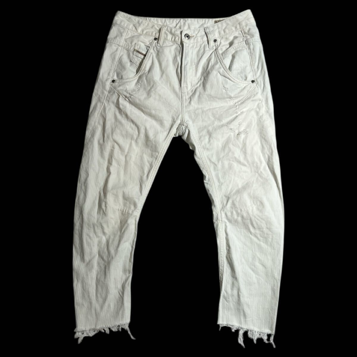 イタリア製 ■ DIESEL ディーゼル ■ FAYZA ロゴ パッチ ラベル ユーズド ダメージ クラッシュ加工 ホワイト デニム W27/L32拍卖