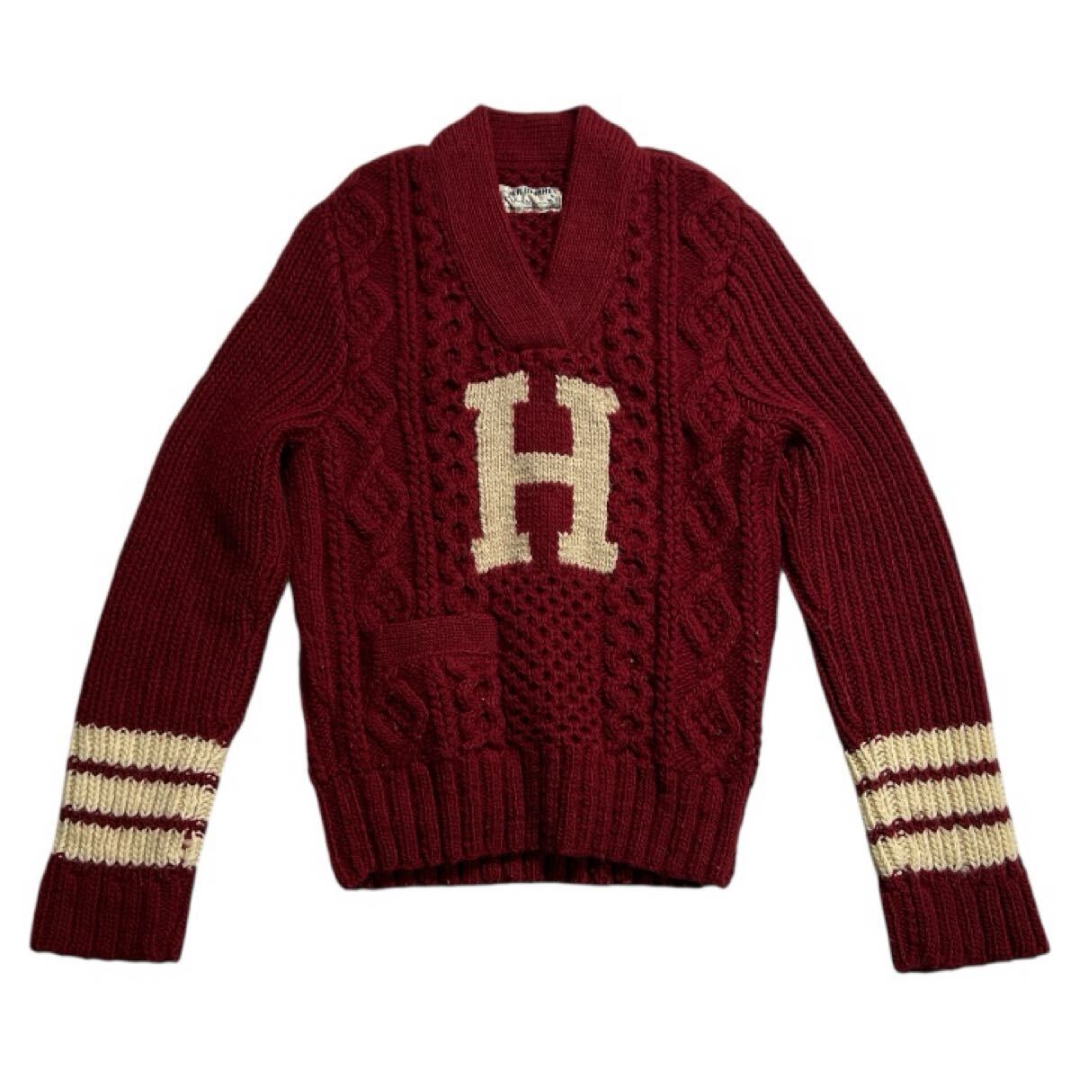 ■ HOLLYWOOD RANCH MARKET ハリウッドランチマーケット ハリラン ■ H ロゴ ケーブル編み ウール ニット セーター レッド 拍卖