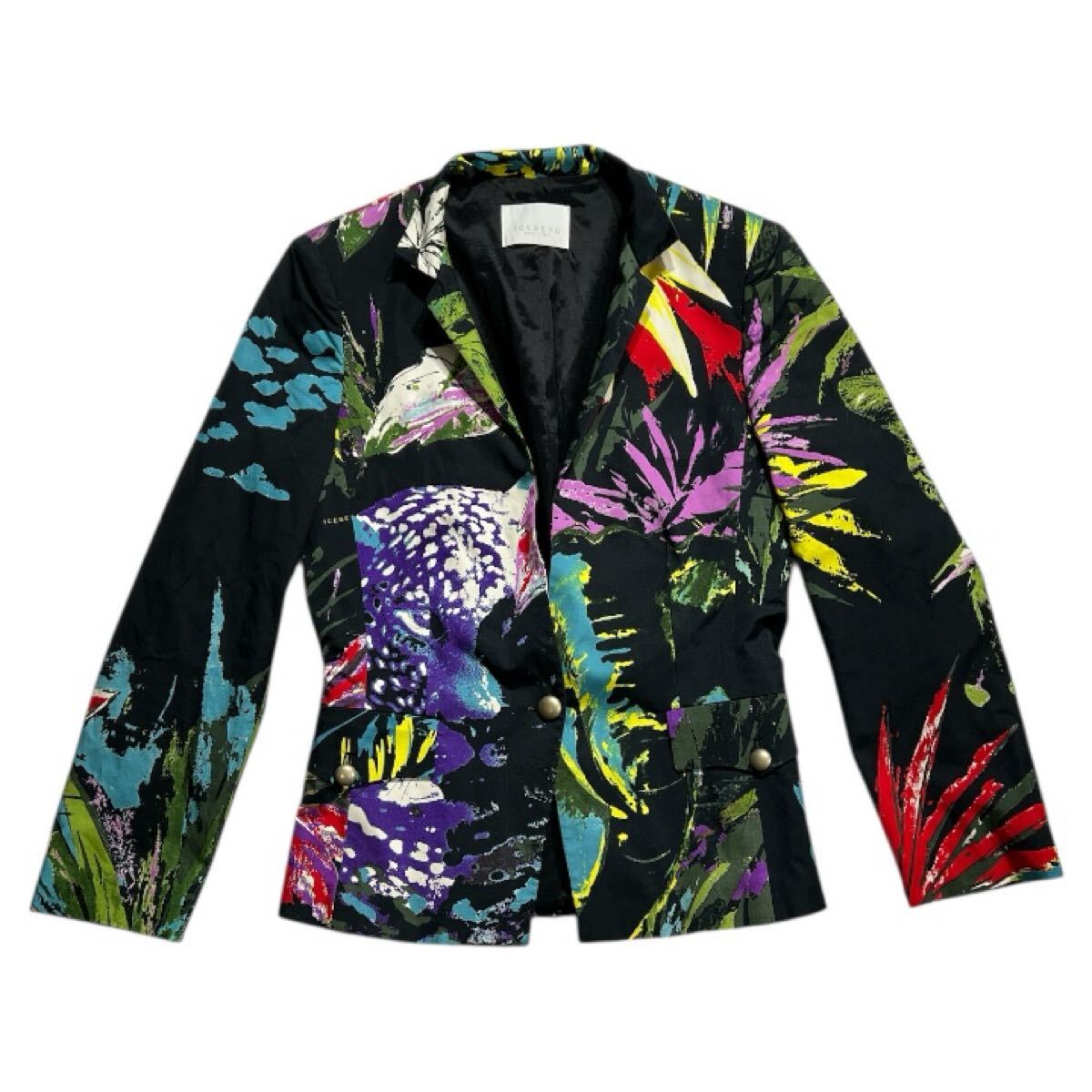 イタリア製 ■ ICEBERG アイスバーグ ■ フラワー ボタニカル デッサン コットン レーヨン ミックス カジュアル ブレザー ジャケット M拍卖