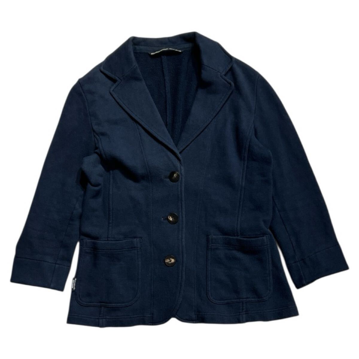■ Mademoiselle NONNON マドモアゼル ノンノン パパス ■ ロゴ ラベル スウェット ブレザー ジャケット ネイビー M拍卖