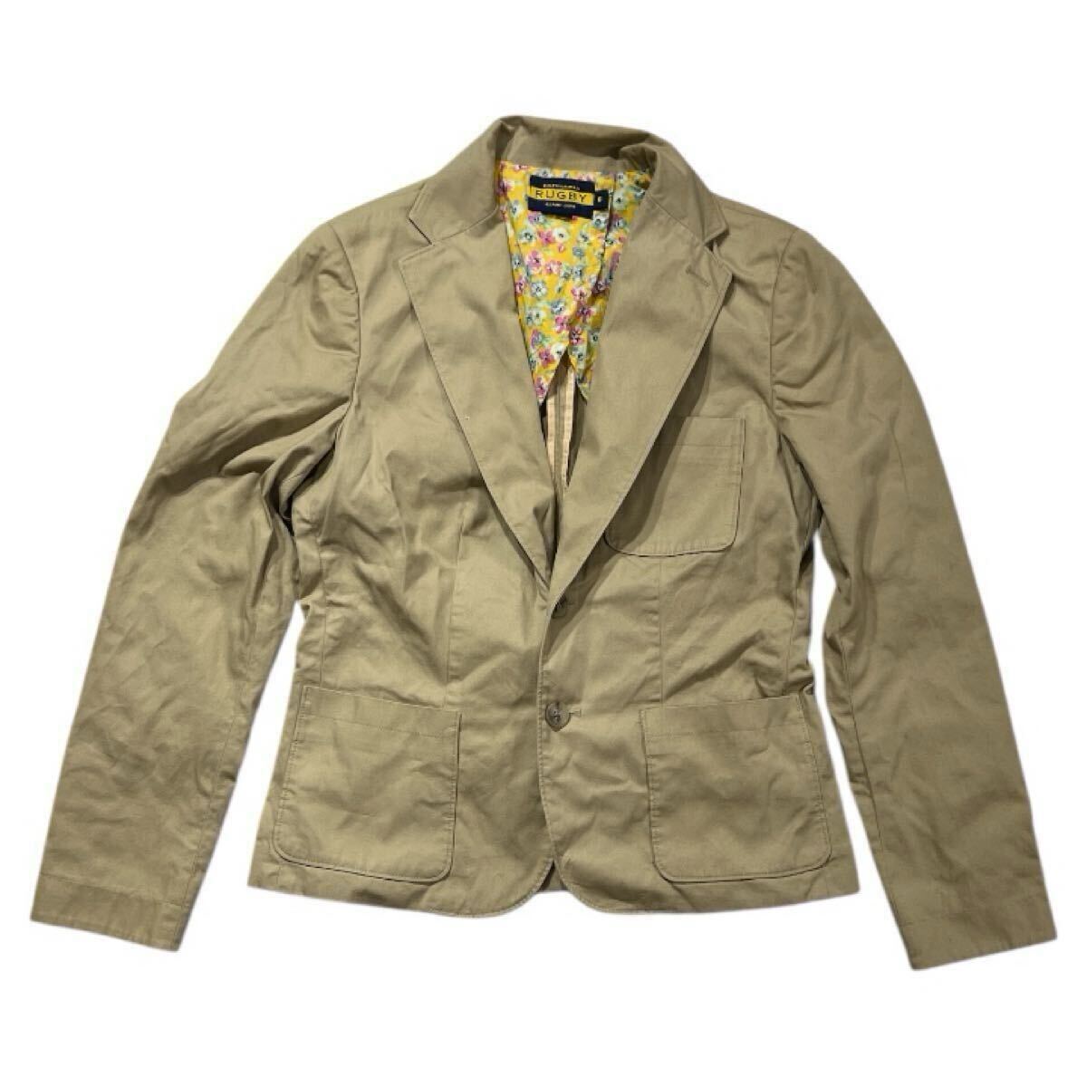 ■ RALPH LAUREN RUGBY ラルフローレン ラグビー ■ 裏地 フラワー柄 2釦 カジュアル ブレザー ジャケット ベージュ 8拍卖