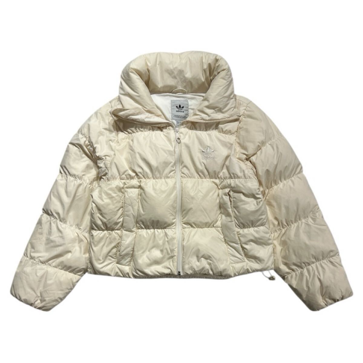 ■ adidas Originals アディダス オリジナルス ■ トレフォイル ロゴ 刺繍 ナイロン ショート ダウン ジャケット アイボリー S拍卖