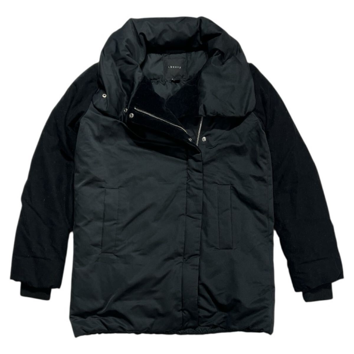 ■ theory セオリー ■ スリーブ 切替 ショールカラー ダウン ジャケット ブラック P拍卖