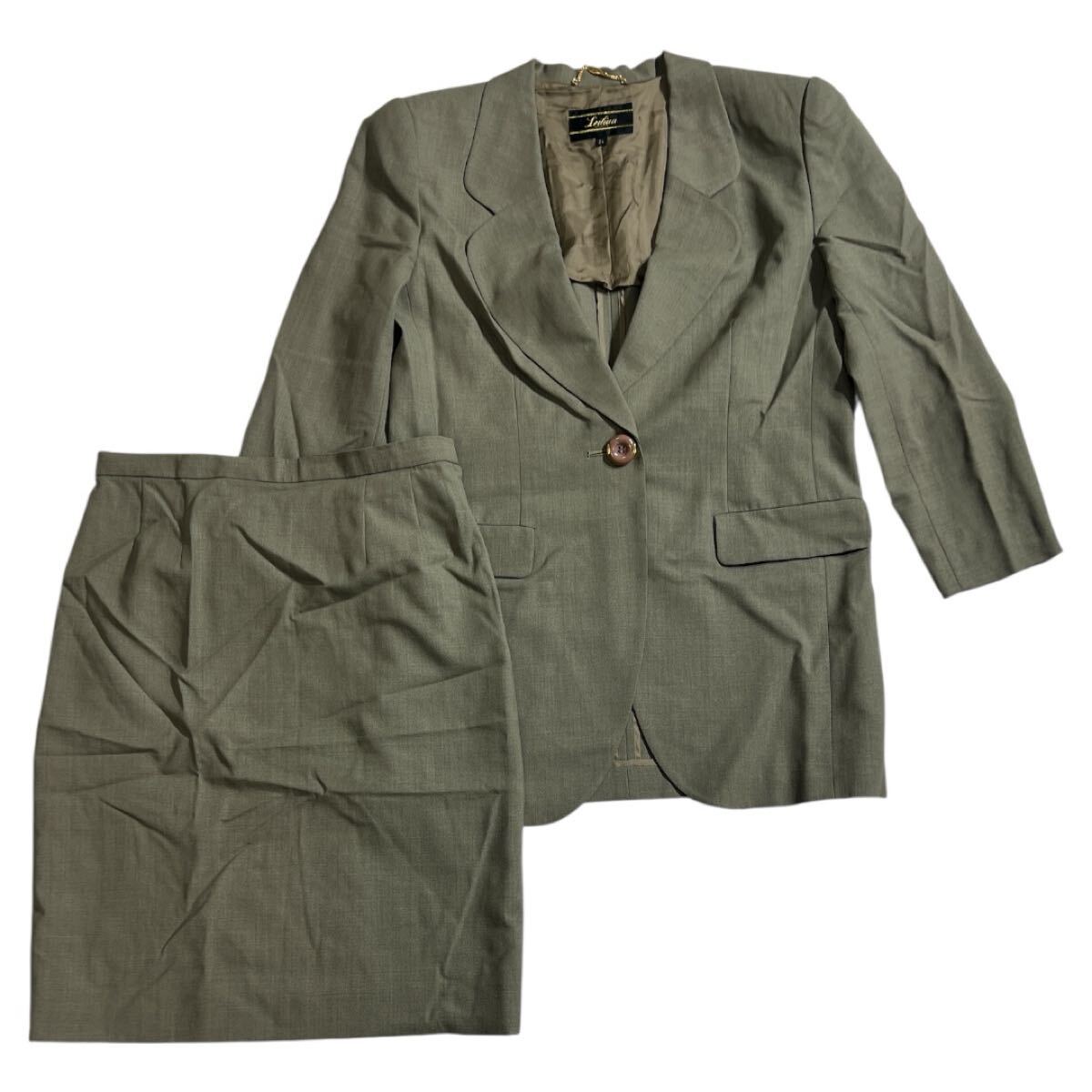 ■ Leilian レリアン ■ ウール ブレザー ジャケット 膝丈スカート スーツ 上下 セットアップ グレー系 11拍卖