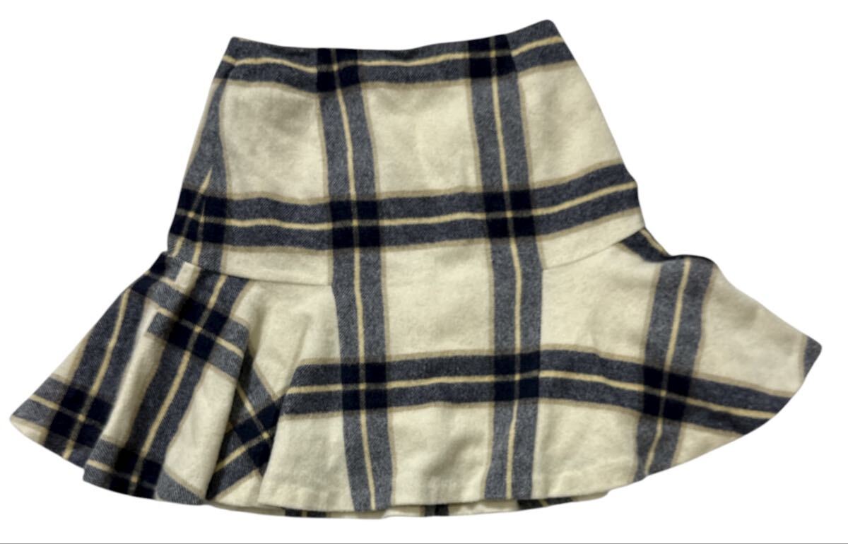 ▲ CRESTBRIDGE BLUE LABEL クレストブリッジ ブルーレーベル ▲ ウール チェック柄 フレア スカート アイボリー×ネイビー 36拍卖