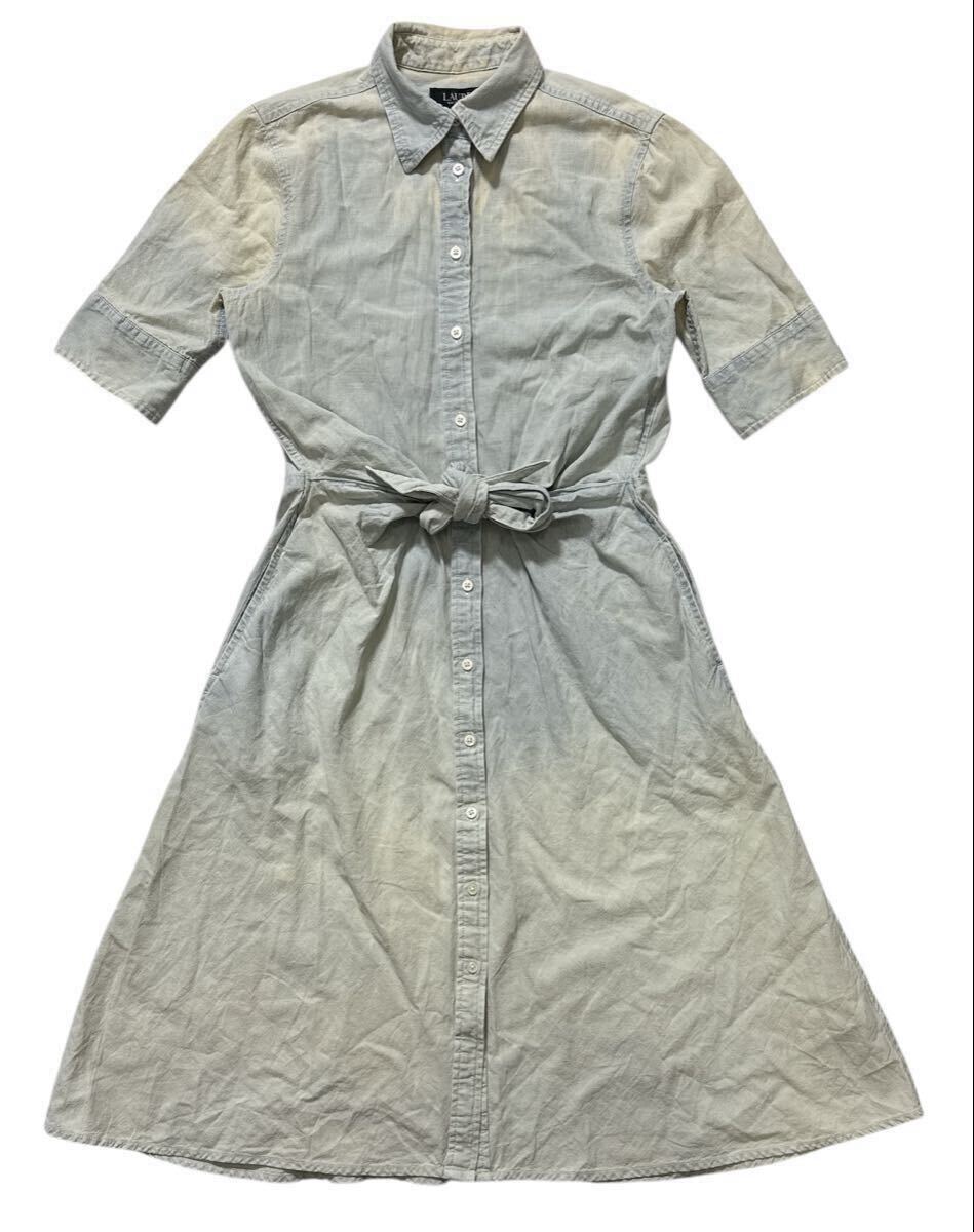 ▲ LAUREN Ralph Lauren ラルフローレン ▲ ユーズド加工 デニム シャツ ワンピース ワンピ インディゴブルー 00拍卖