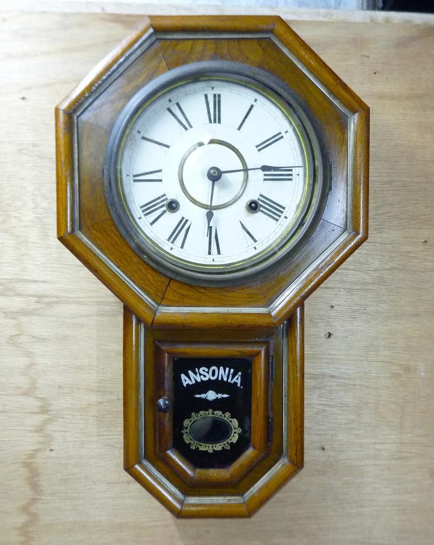 (Nz095576)ANSONIA アンソニア 柱時計 掛け時計 振り子時計 掛時計 ゼンマイ式 ねじ巻き 八角時計拍卖