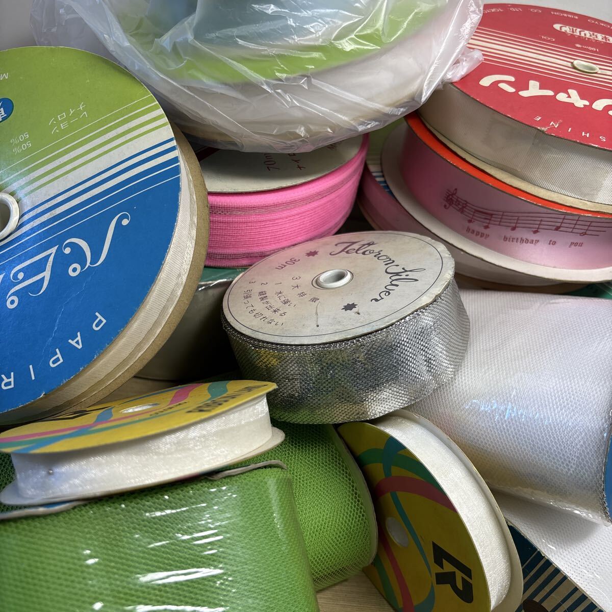 ZB425 リボン まとめ売り ナイロン レース編み 手芸 ラッピング 紐 東京リボン パピロン グリーティングリボン アセテート 等 大量 テープ拍卖