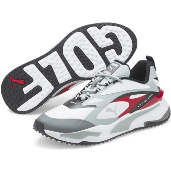 プーマ ゴルフ GS ファスト 25cm 定価14960円 ホワイト/グレー/レッド 白 灰色 赤 GOLF GS-Fast スパイクレス 撥水拍卖