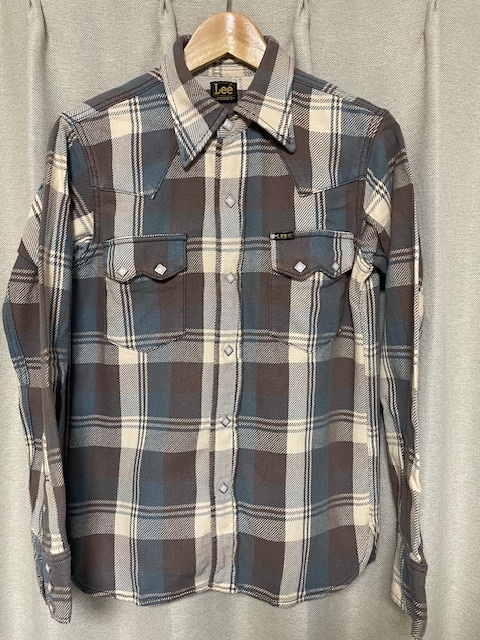 12、Lee×JOHN'S CLOTHING別注 青チェック柄 ウエスタンシャツ リー ジョンズクロージング長袖シャツ Mサイズ コットン100% アメカジ 拍卖