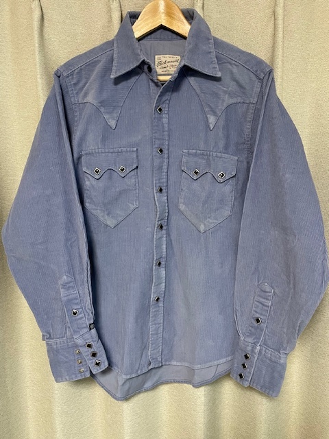 17、新品未使用! 60s 70s USA製 ROCKMOUNT ロックマウント コーデュロイ長袖 レインボータグ ブルー Mサイズ? vintage USED古着 アメカジ拍卖