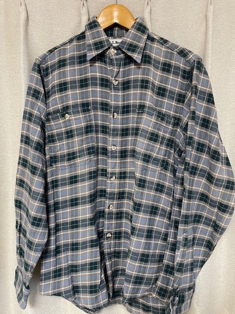 18、L.L.Bean極上品!70’s~80’sブロック体!LLビーン SMALL REGULAR 100%コットン!ロゴ表記 MADE IN USA アメカジ 古着 ネルシャツ 緑拍卖