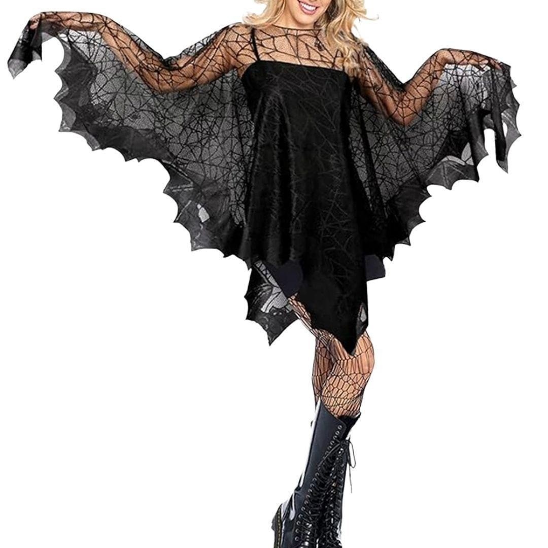 ハロウィン クモの巣レースマント コスプレ ブラック 150*150拍卖