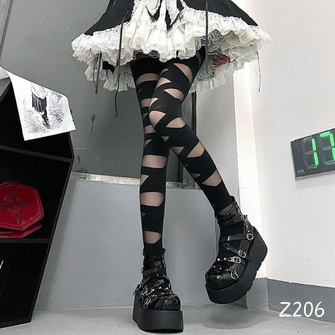 黒 包帯風タイツ レディース ゴシック系拍卖