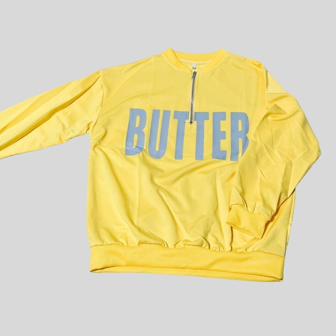 ハーフジップスウェット イエロー 水色ロゴ M ゆったり 薄手拍卖