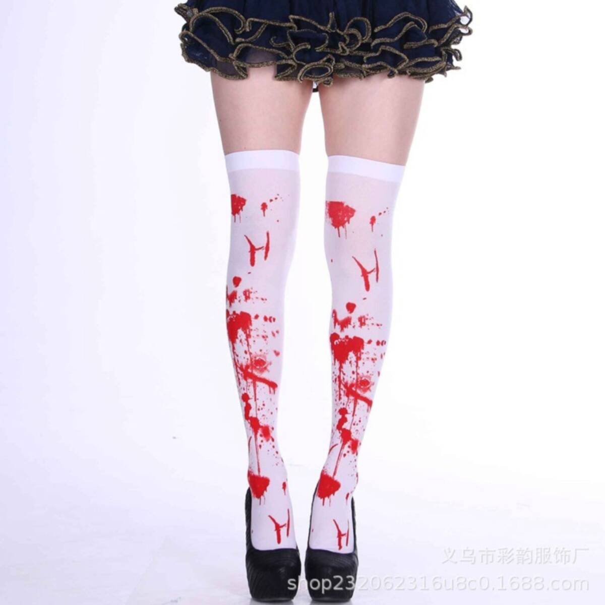ハロウィン 仮装 血のり タイツ 白赤 コスプレ衣装 パーティー用拍卖
