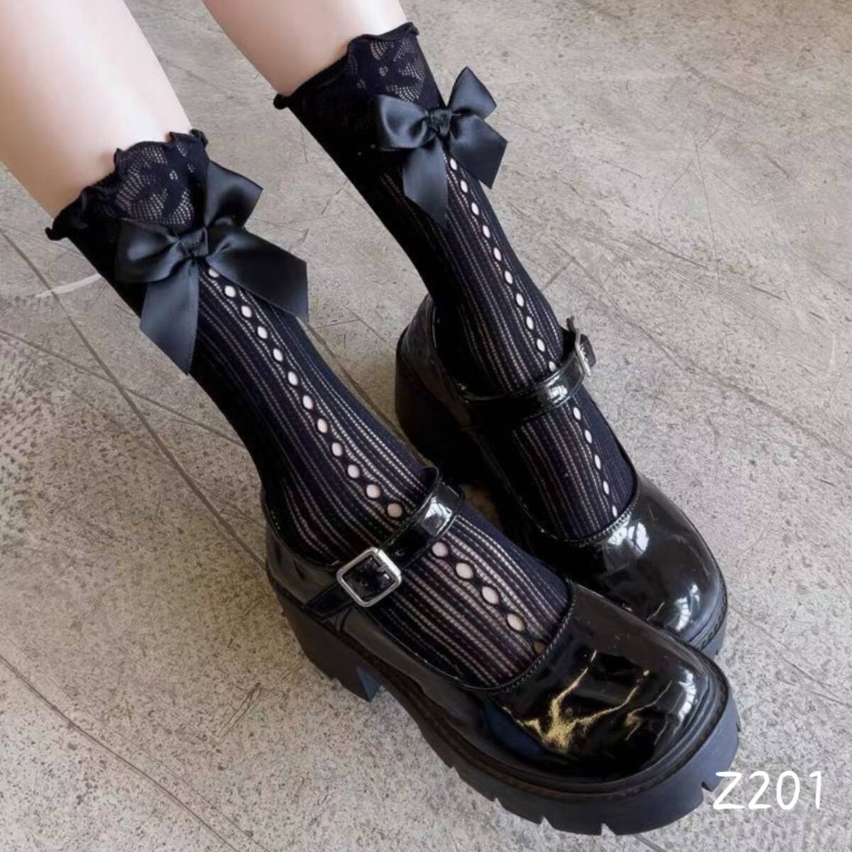 黒 リボン付きレースソックス レディース ガーリー系拍卖