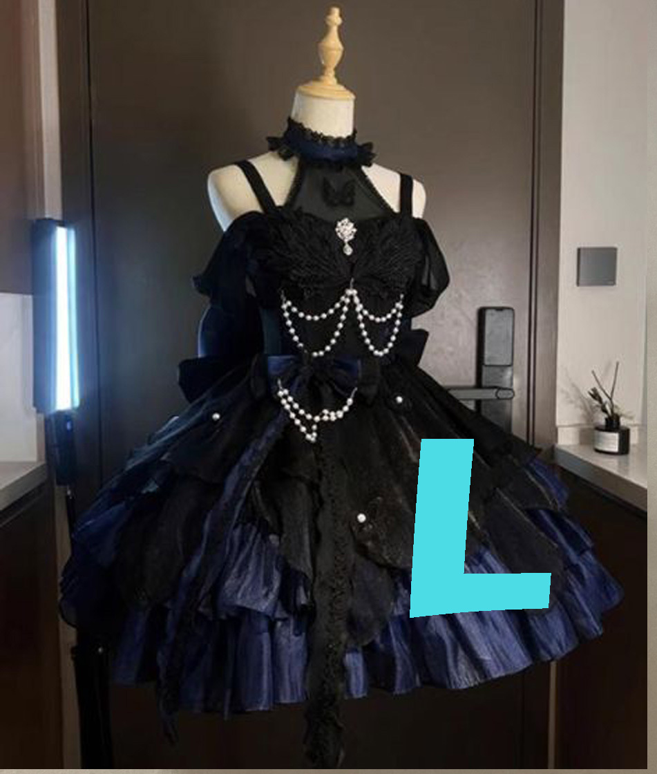 【ブラックミニドレス】ロリータ ロイヤルゴシック ブラックドレス 衣装 青 黒 ゴスロリ 地雷 ドレス プリンセス ハロウイン拍卖
