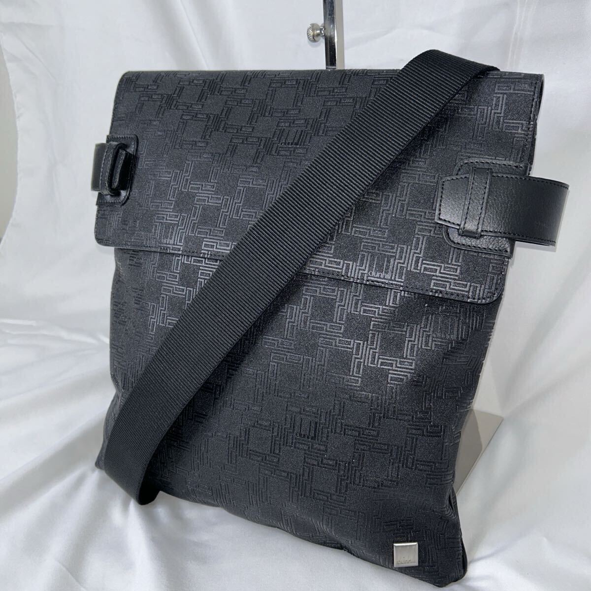 未使用級 美品 現行 dunhill ダンヒル PVCレザー スクエア型 ショルダーバッグ D8 メッセンジャーバッグ 総柄拍卖