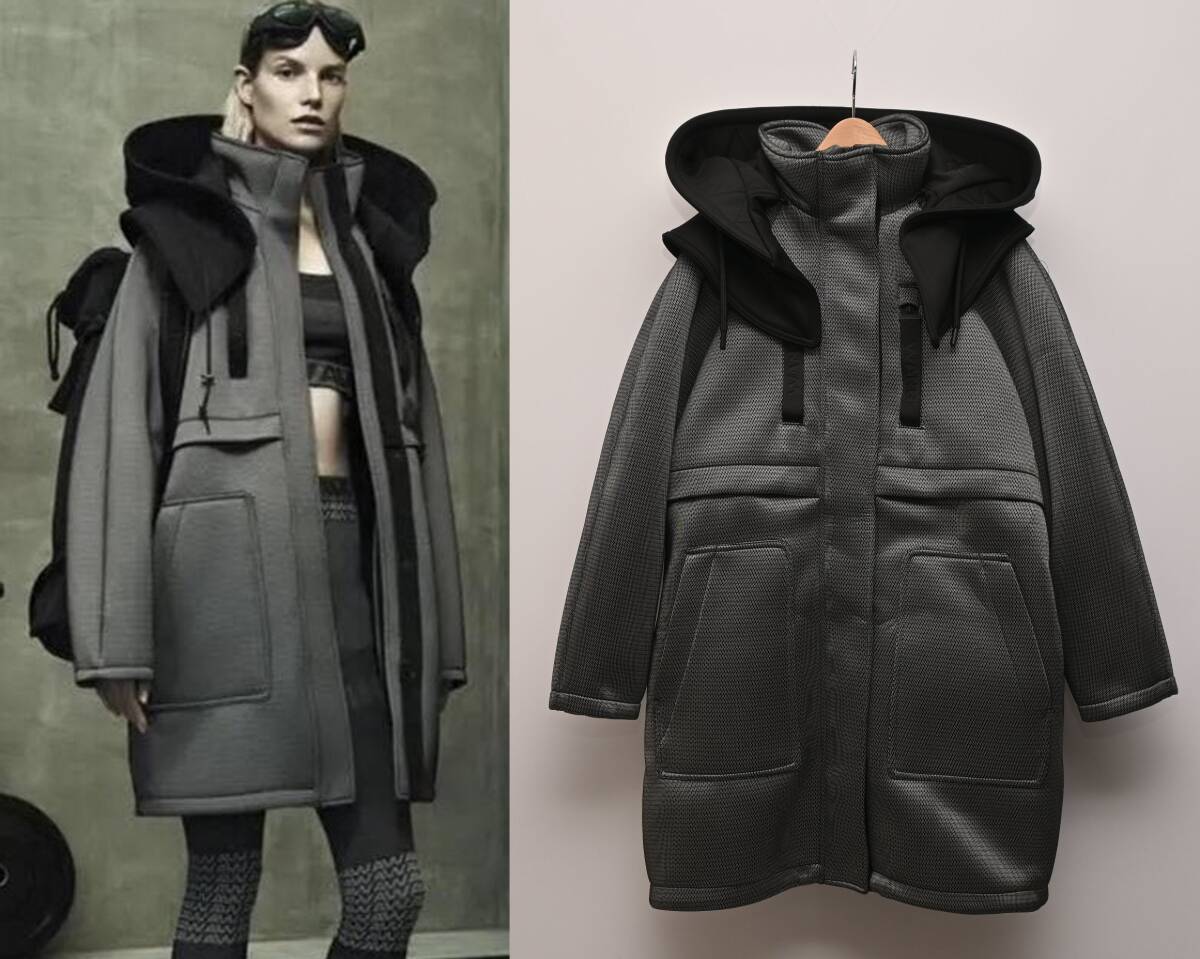 ALEXANDER WANG × H&M スキューバー コート ダウンライナー 42 グレー フード アレキサンダーワン HB4235拍卖