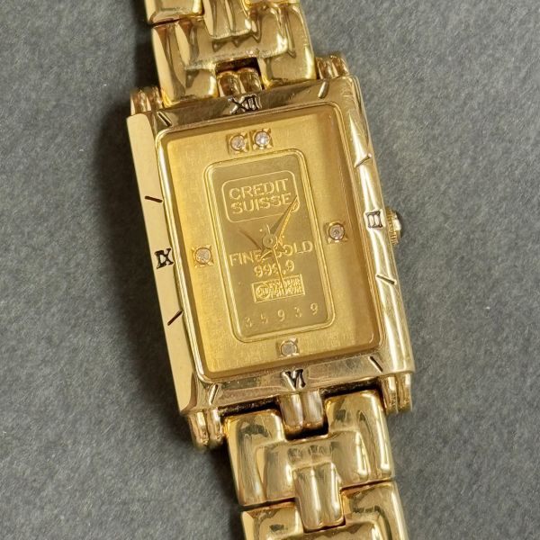 外観良品 ◆ エルジン ELGIN FINE GOLD 999.9 インゴット クォーツ 腕時計 FK-929-C レディース ウォッチ 総重量約49.8g CREDIT SUISSE拍卖