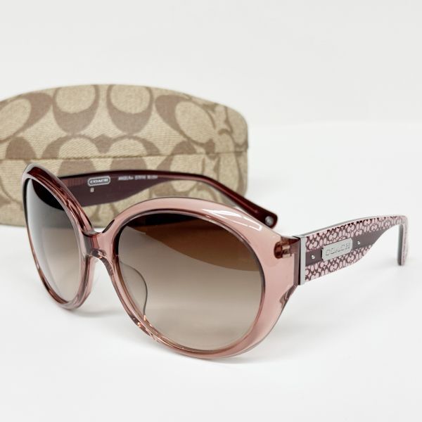 良品 ◆ コーチ COACH シグネチャー サングラス ANGELINA S701A BLUSH ケース付き ピンク系 ボルドー系 レディース アイウェア 眼鏡 メガネ拍卖