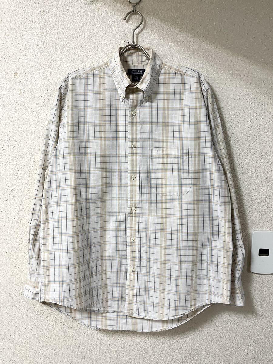 LANDS'END ランズエンド 三点留め コットン チェック ボタンダウン 長袖シャツ チェックシャツ拍卖