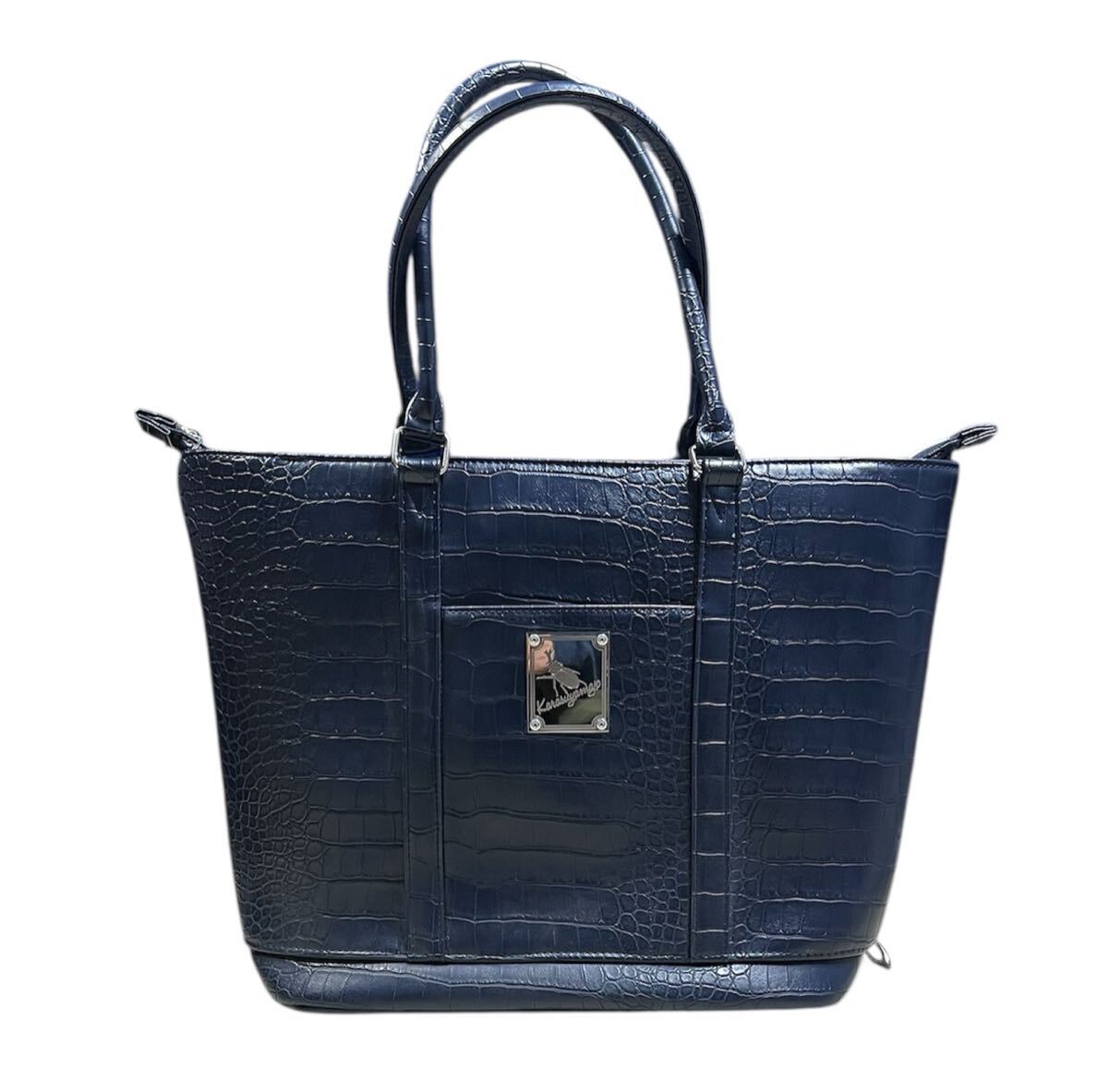 未使用級 烏山城 ゴルフ ボストンバック トートバック 肩掛け ネイビー クロコダイル 型押し 大容量 スパイク入れ付き拍卖